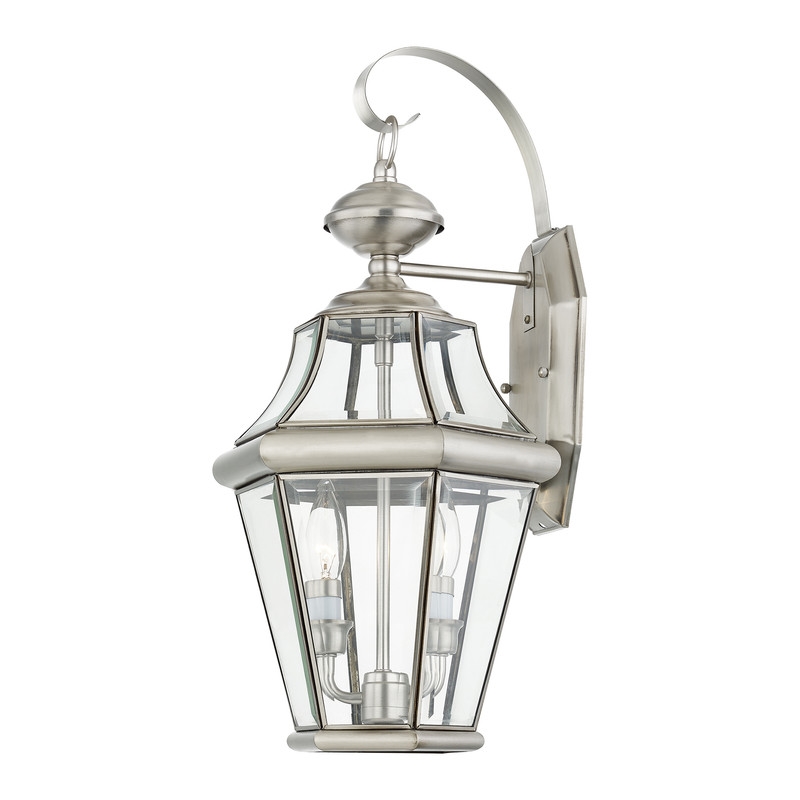 Beaumont Lane Contemporary 2 Light Outdoor Wall Lantern in Brushed Nickel