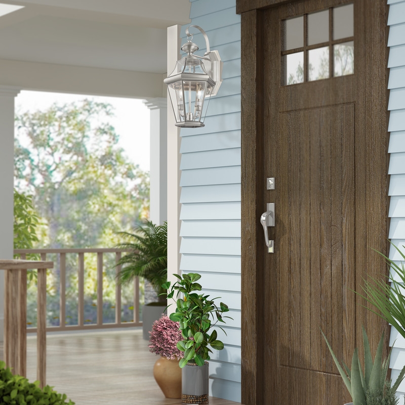 Beaumont Lane Contemporary 2 Light Outdoor Wall Lantern in Brushed Nickel