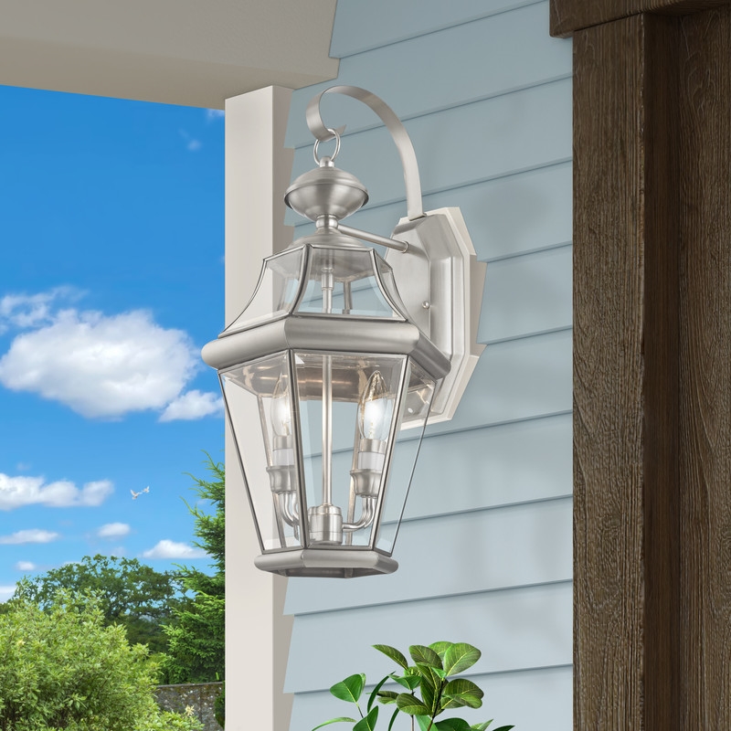 Beaumont Lane Contemporary 2 Light Outdoor Wall Lantern in Brushed Nickel