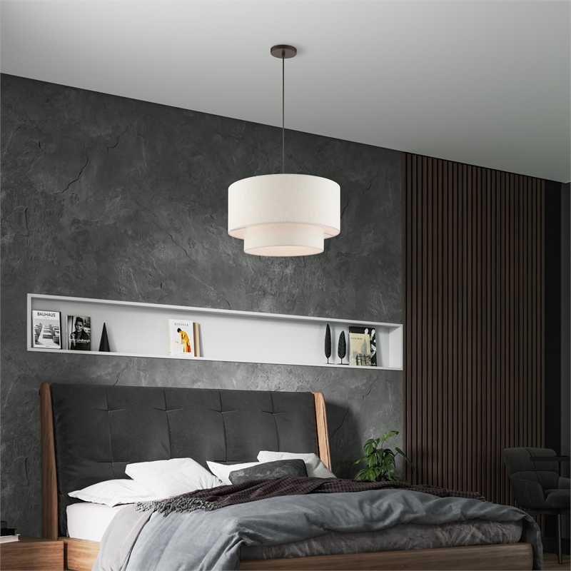 Beaumont Lane Modern 3-Light Metal & Fabric Pendant in English Bronze