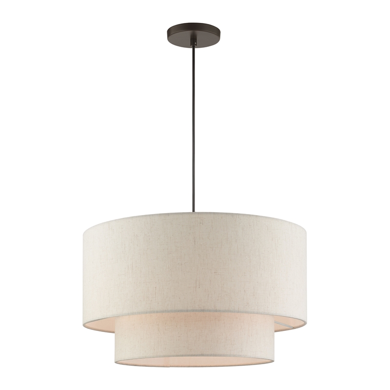 Beaumont Lane Modern 3-Light Metal & Fabric Pendant in English Bronze