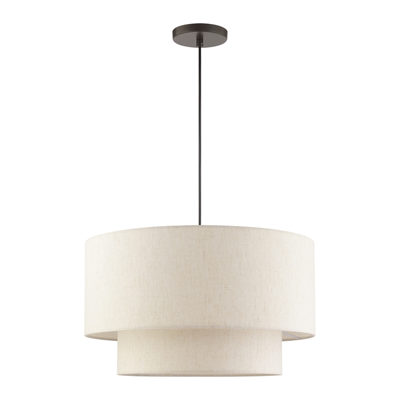 Beaumont Lane Modern 3-Light Metal & Fabric Pendant in English Bronze