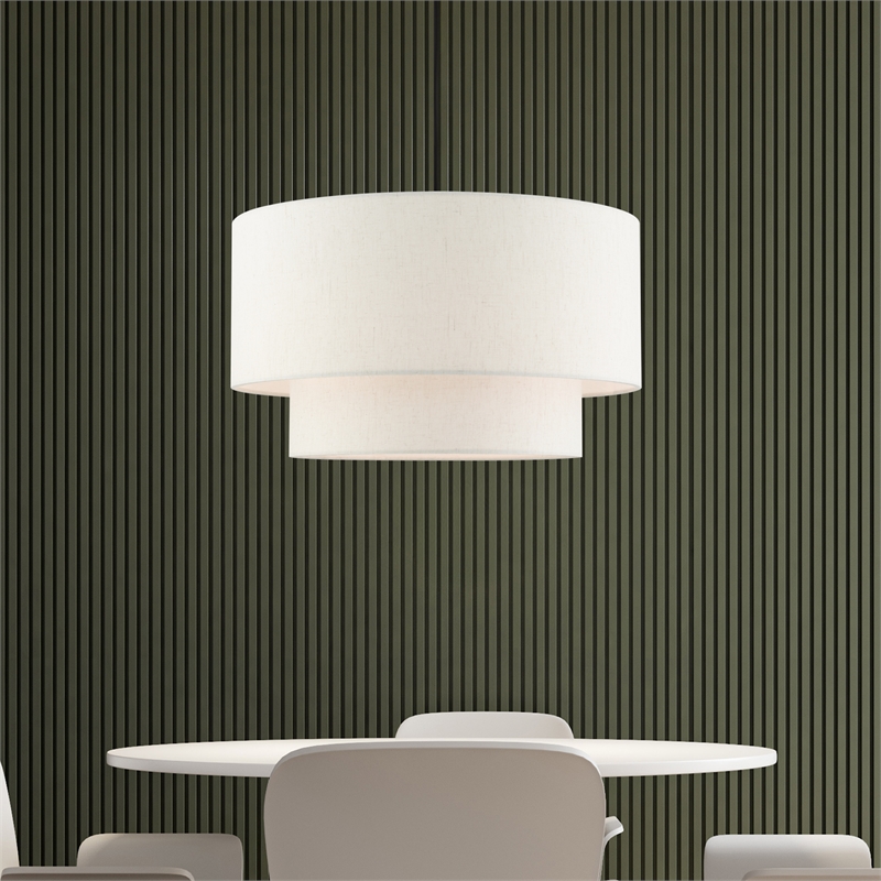 Beaumont Lane Modern 3-Light Metal & Fabric Pendant in English Bronze