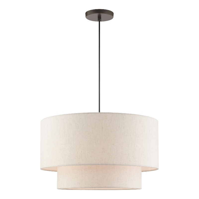 Beaumont Lane Modern 3-Light Metal & Fabric Pendant in English Bronze