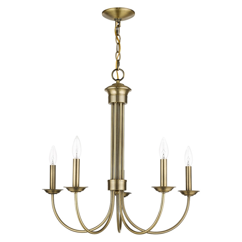 Beaumont Lane Contemporary 5 Light Chandelier in Antique Brass