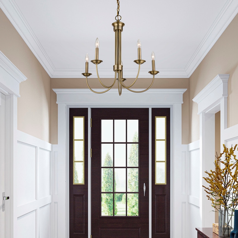 Beaumont Lane Contemporary 5 Light Chandelier in Antique Brass