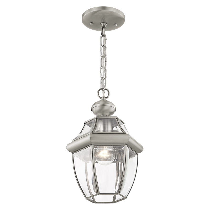 Beaumont Lane 1-Light Brass & Glass Outdoor Lantern in Brushed Nickel