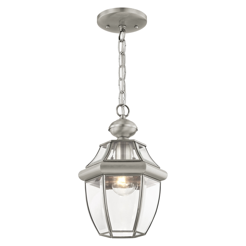 Beaumont Lane 1-Light Brass & Glass Outdoor Lantern in Brushed Nickel