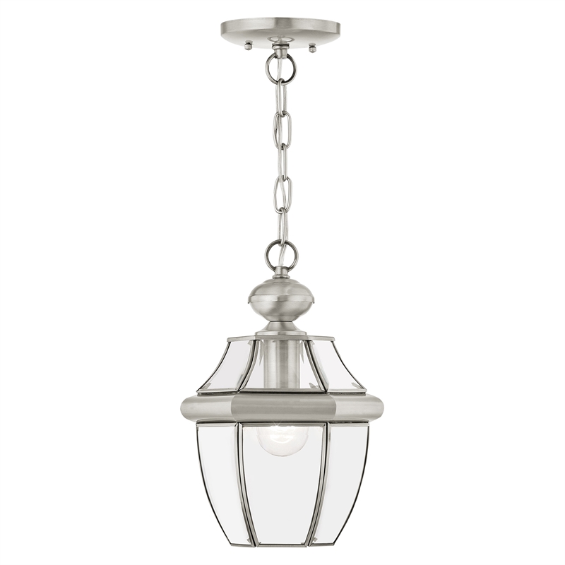 Beaumont Lane 1-Light Brass & Glass Outdoor Lantern in Brushed Nickel