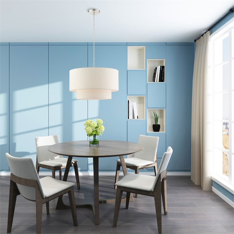 Beaumont Lane Modern 3-Light Metal & Fabric Pendant in Brushed Nickel