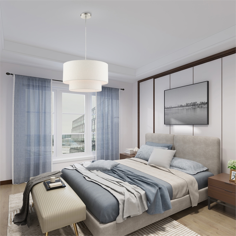 Beaumont Lane Modern 3-Light Metal & Fabric Pendant in Brushed Nickel