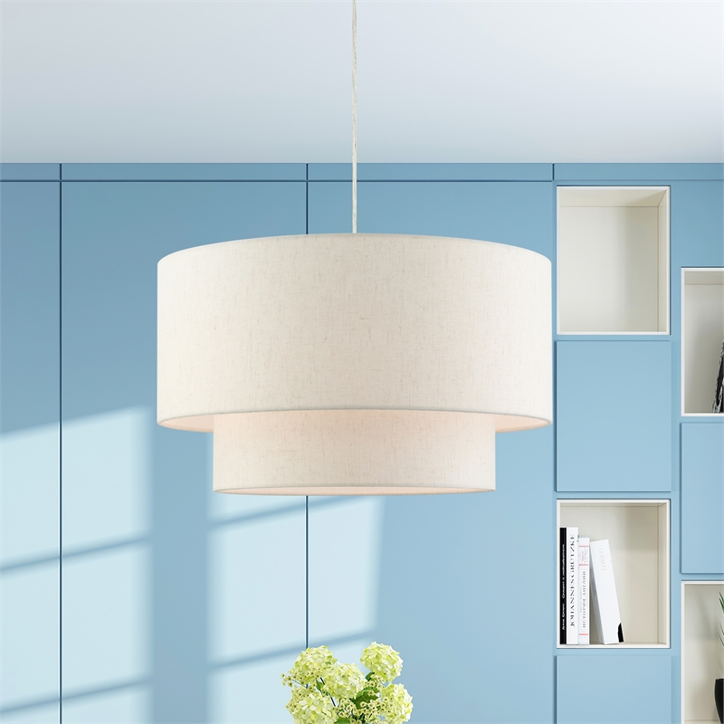 Beaumont Lane Modern 3-Light Metal & Fabric Pendant in Brushed Nickel