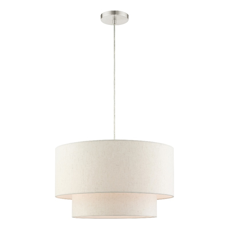 Beaumont Lane Modern 3-Light Metal & Fabric Pendant in Brushed Nickel