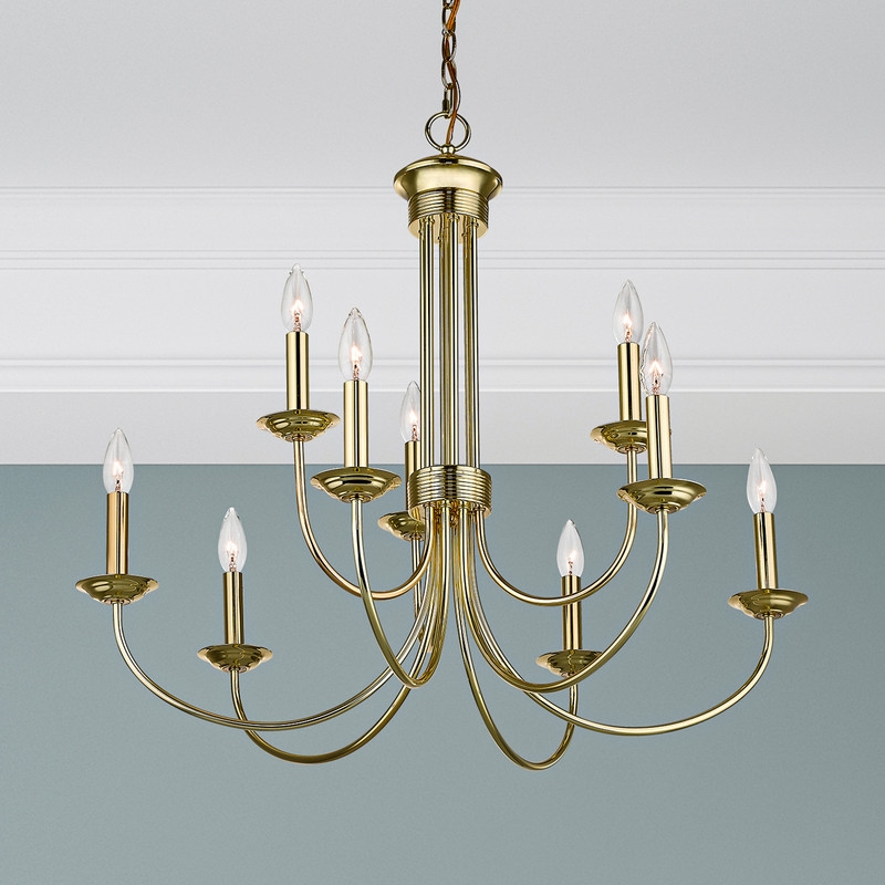 Beaumont Lane Contemporary 9 Light Chandelier in Polished Brass