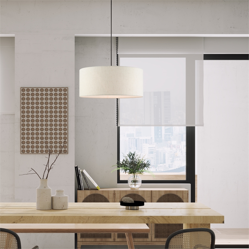Beaumont Lane Modern 3-Light Metal Drum Pendant in English Bronze