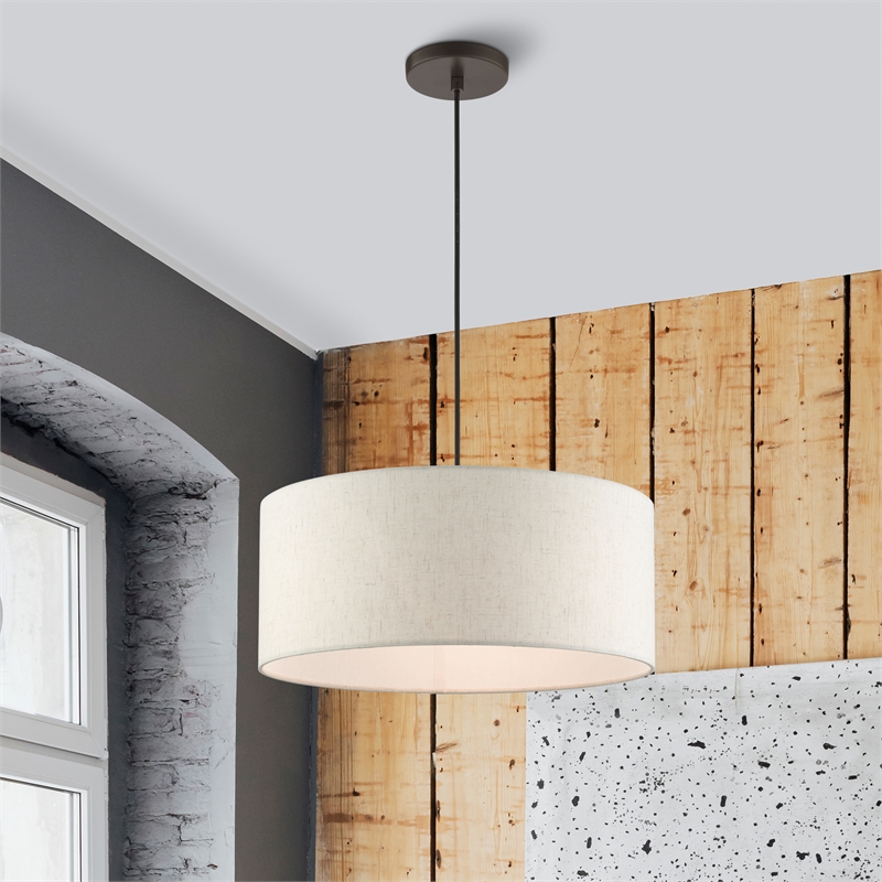 Beaumont Lane Modern 3-Light Metal Drum Pendant in English Bronze
