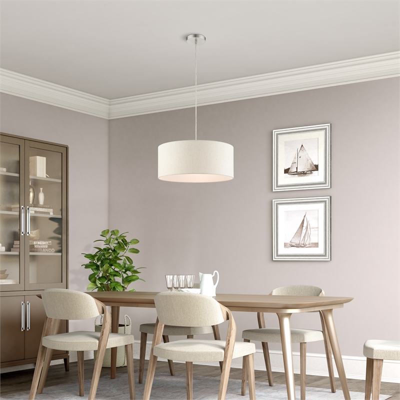 Beaumont Lane Modern 3-Light Metal Drum Pendant in Brushed Nickel
