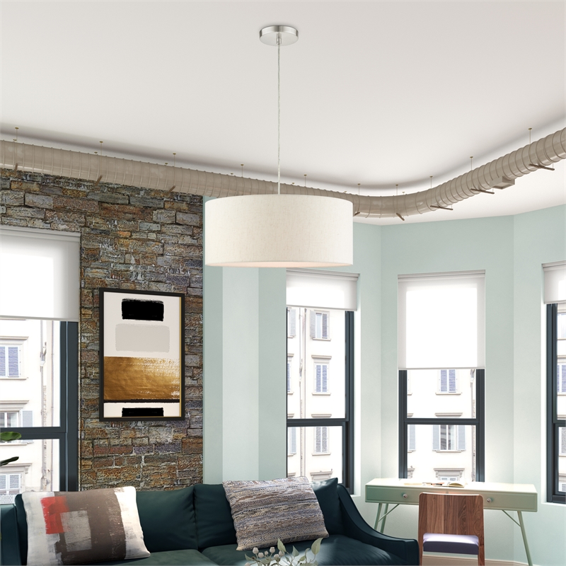 Beaumont Lane Modern 3-Light Metal Drum Pendant in Brushed Nickel