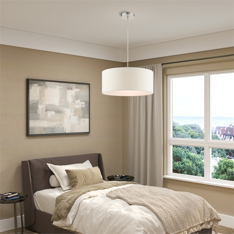 Beaumont Lane Modern 3-Light Metal Drum Pendant in Brushed Nickel