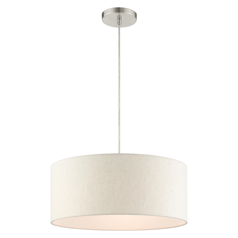 Beaumont Lane Modern 3-Light Metal Drum Pendant in Brushed Nickel