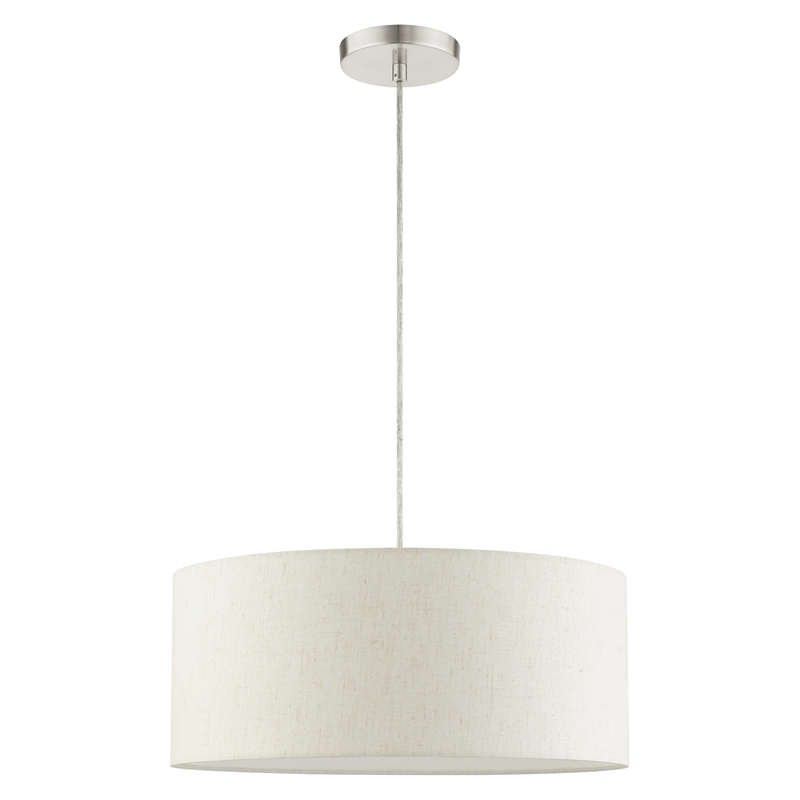 Beaumont Lane Modern 3-Light Metal Drum Pendant in Brushed Nickel