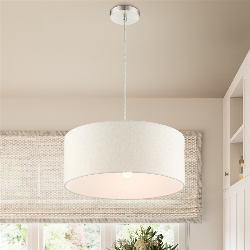 Beaumont Lane Modern 3-Light Metal Drum Pendant in Brushed Nickel