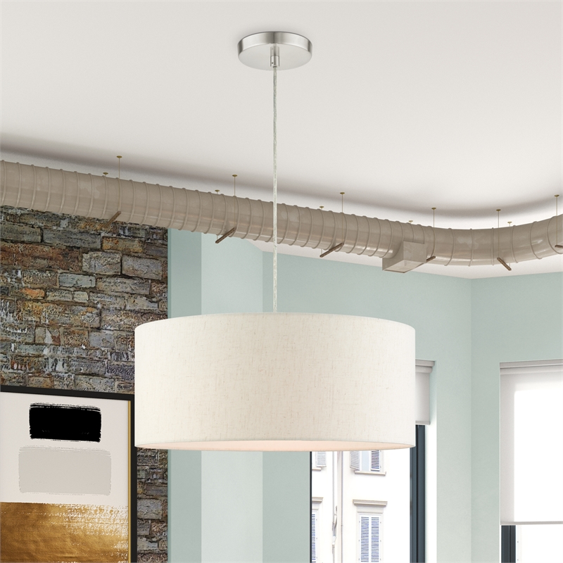 Beaumont Lane Modern 3-Light Metal Drum Pendant in Brushed Nickel