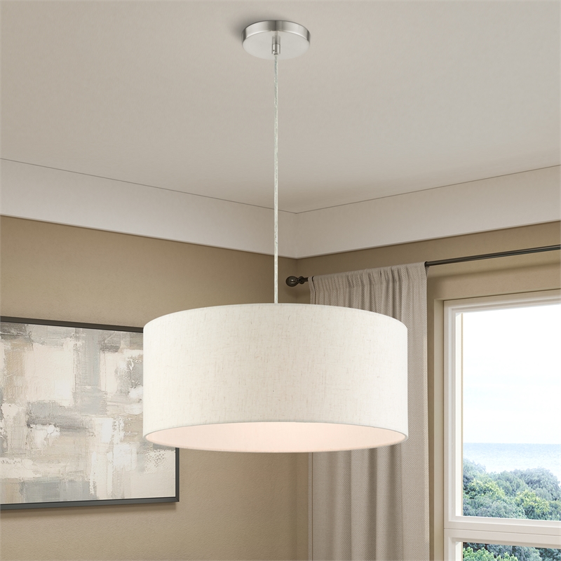 Beaumont Lane Modern 3-Light Metal Drum Pendant in Brushed Nickel