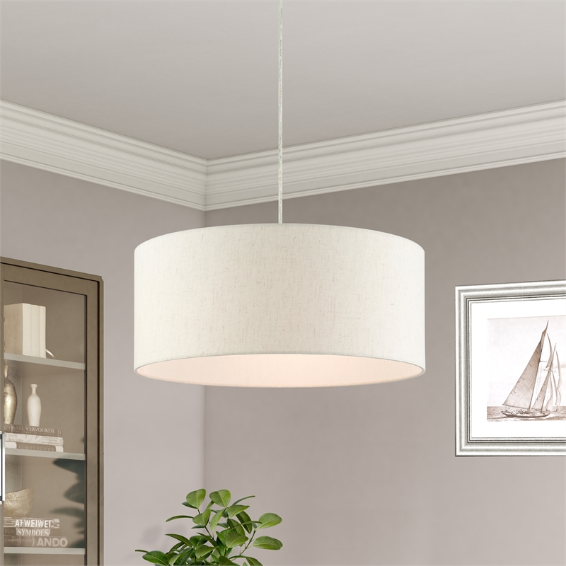 Beaumont Lane Modern 3-Light Metal Drum Pendant in Brushed Nickel