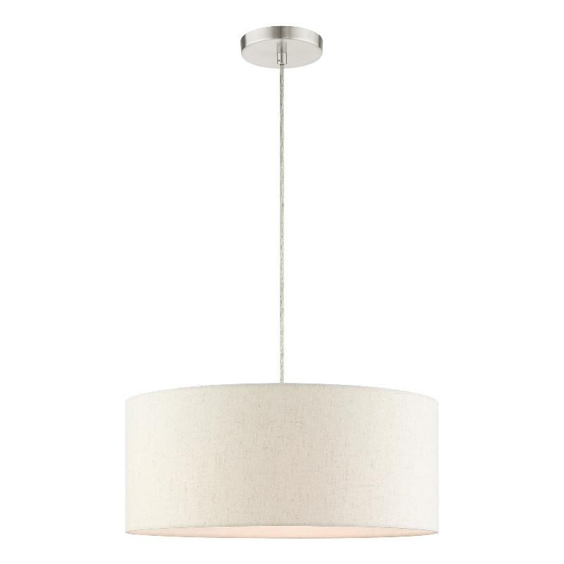 Beaumont Lane Modern 3-Light Metal Drum Pendant in Brushed Nickel