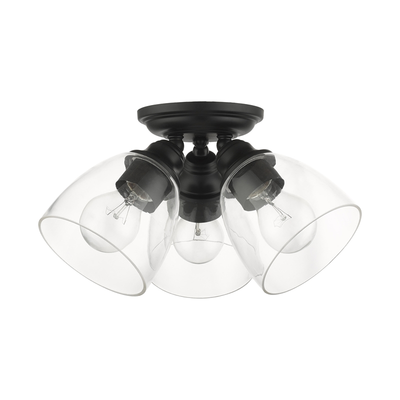 Beaumont Lane Transitional 3-Light Metal & Glass Flush Mount in Black
