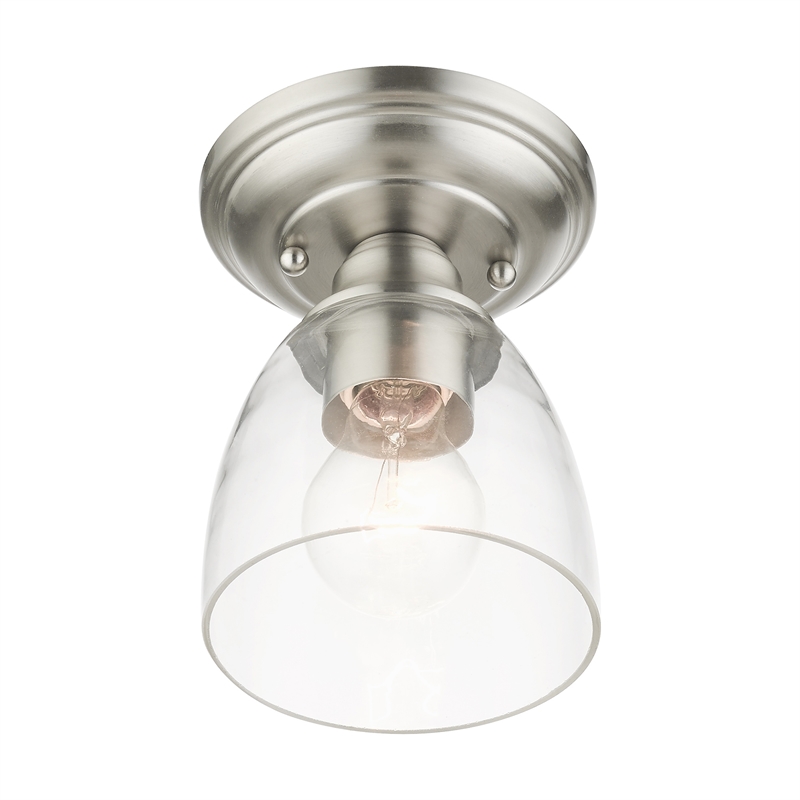 Beaumont Lane Transitional 1-Light Metal & Glass Flush Mount in Brushed Nickel