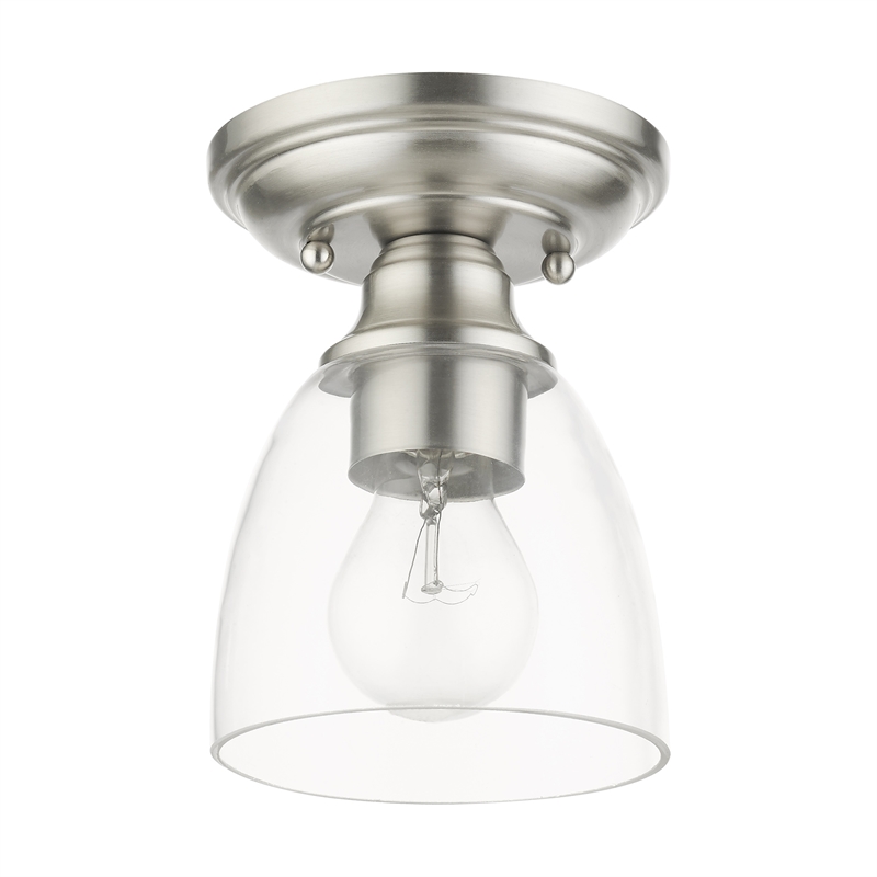 Beaumont Lane Transitional 1-Light Metal & Glass Flush Mount in Brushed Nickel