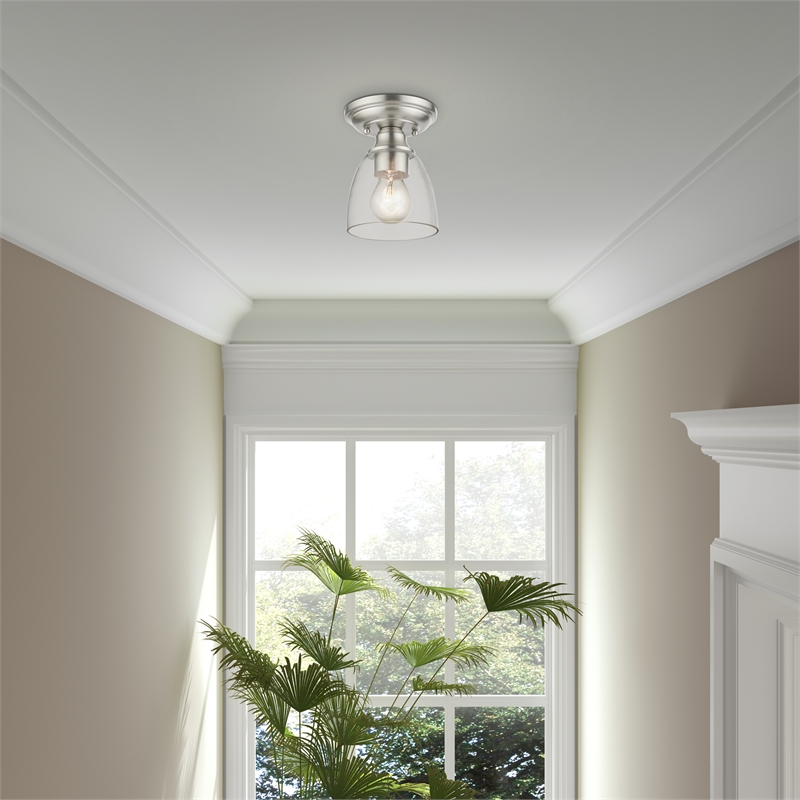 Beaumont Lane Transitional 1-Light Metal & Glass Flush Mount in Brushed Nickel