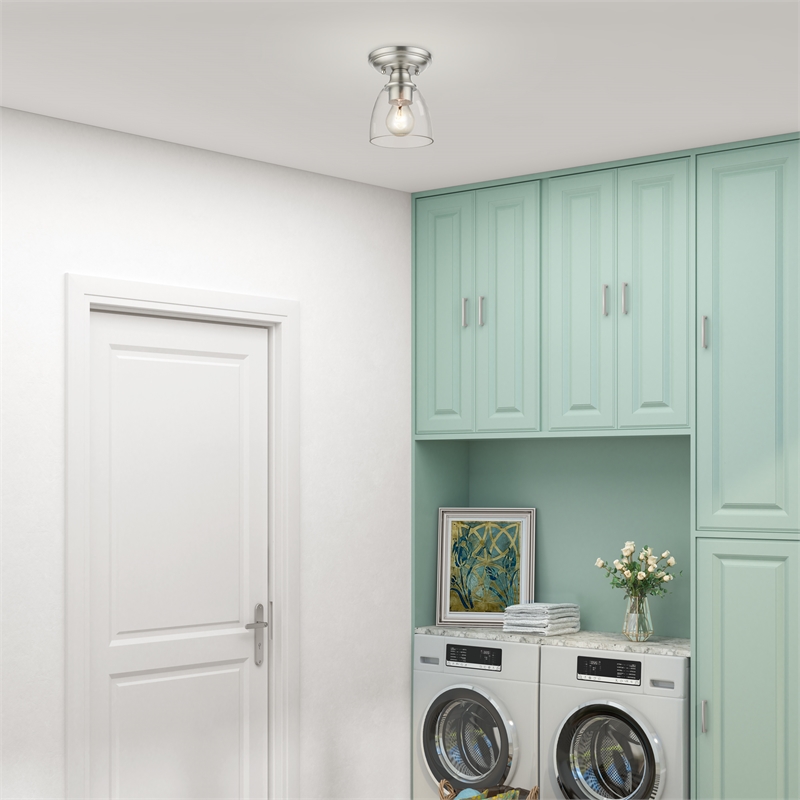Beaumont Lane Transitional 1-Light Metal & Glass Flush Mount in Brushed Nickel
