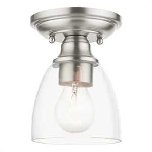 Beaumont Lane Transitional 1-Light Metal & Glass Flush Mount in Brushed Nickel