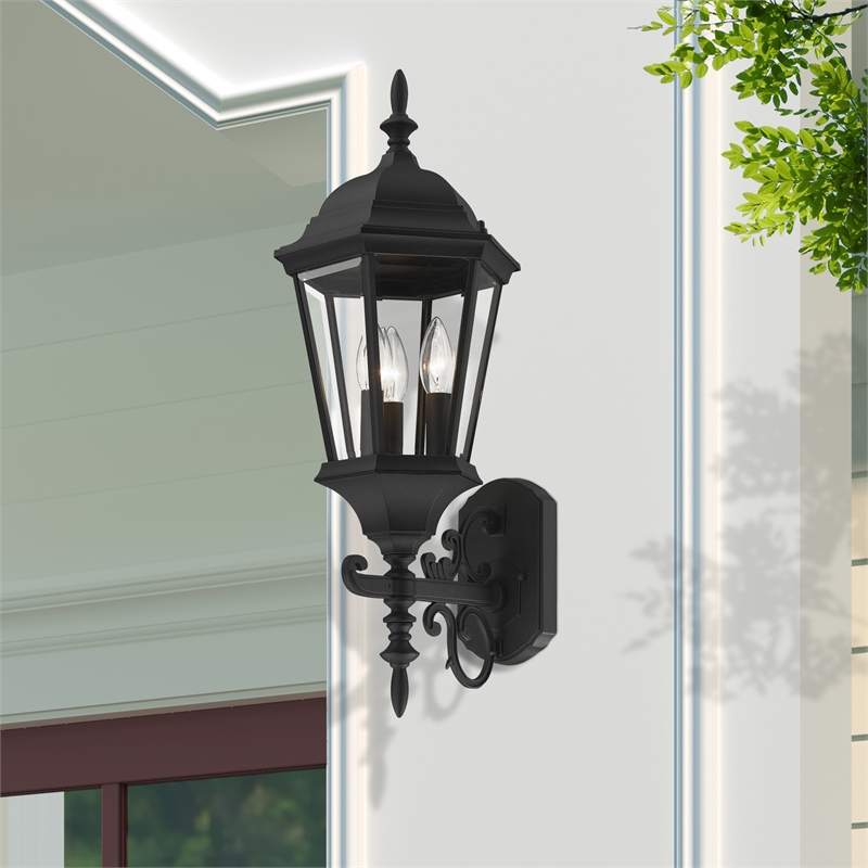 Beaumont Lane Traditional 3-Light Metal Outdoor Wall Lantern in Textured Black