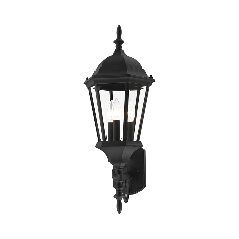 Beaumont Lane Traditional 3-Light Metal Outdoor Wall Lantern in Textured Black