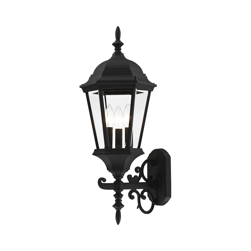 Beaumont Lane Traditional 3-Light Metal Outdoor Wall Lantern in Textured Black
