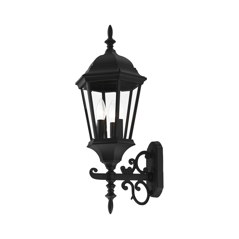 Beaumont Lane Traditional 3-Light Metal Outdoor Wall Lantern in Textured Black
