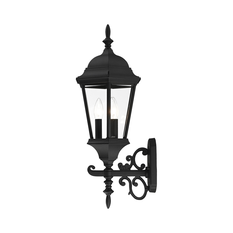 Beaumont Lane Traditional 3-Light Metal Outdoor Wall Lantern in Textured Black