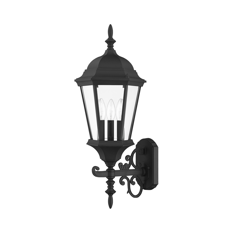 Beaumont Lane Traditional 3-Light Metal Outdoor Wall Lantern in Textured Black