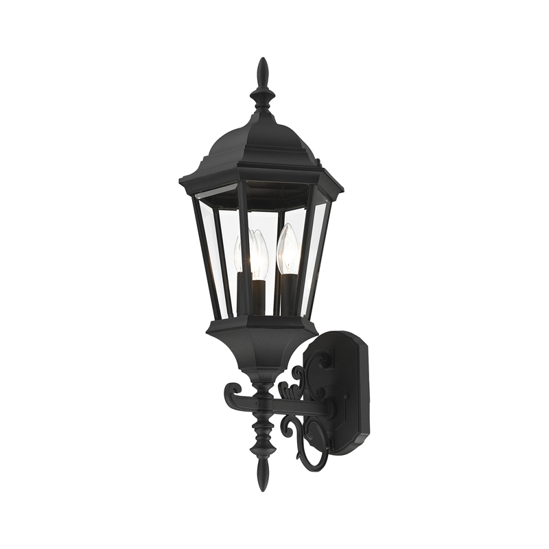 Beaumont Lane Traditional 3-Light Metal Outdoor Wall Lantern in Textured Black