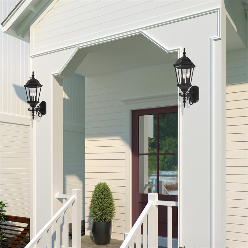 Beaumont Lane Traditional 3-Light Metal Outdoor Wall Lantern in Textured Black