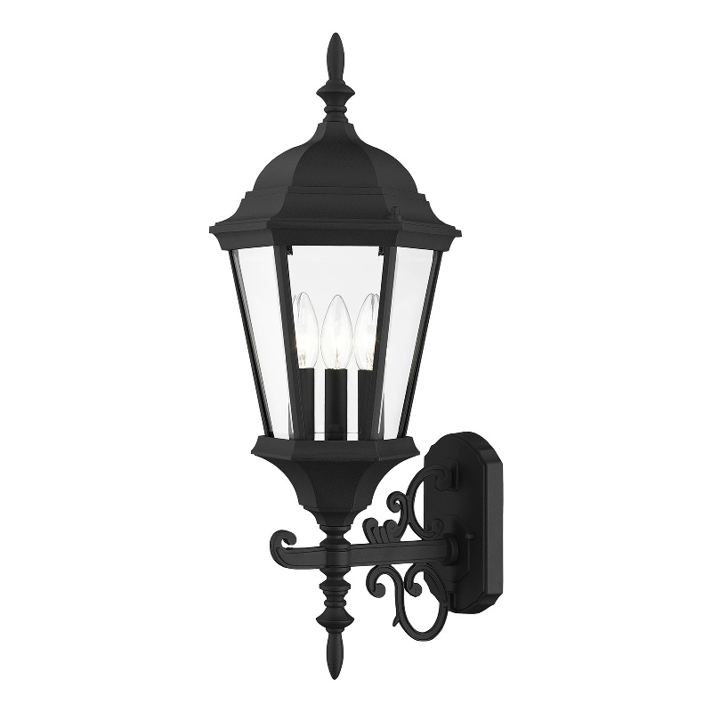 Beaumont Lane Traditional 3-Light Metal Outdoor Wall Lantern in Textured Black