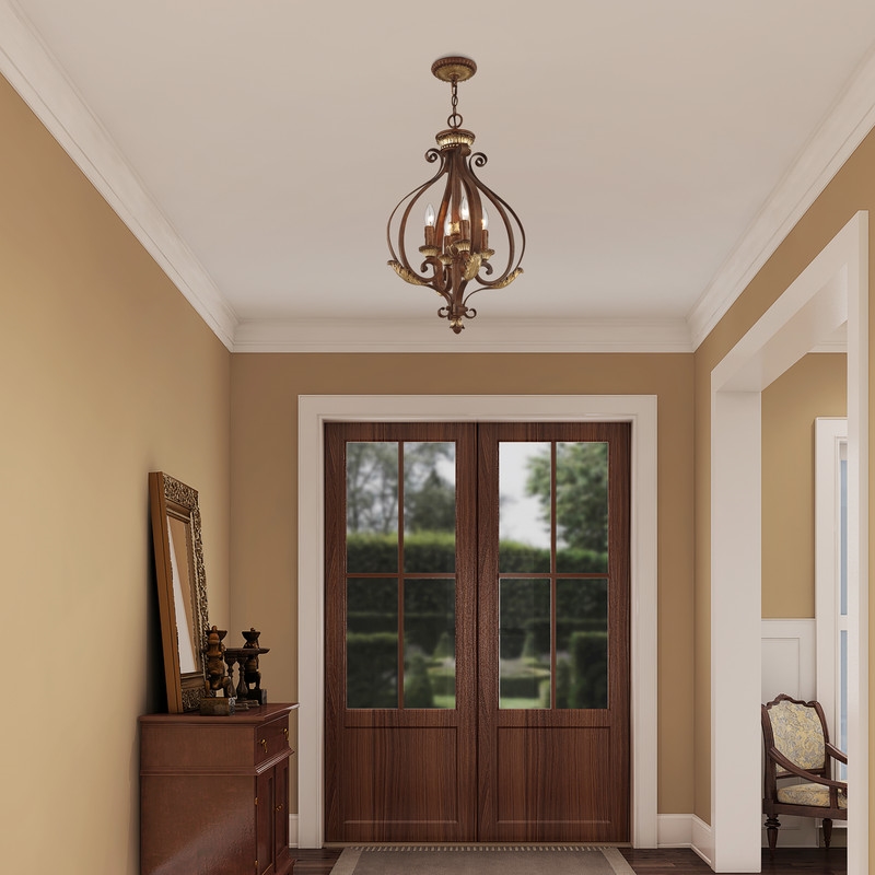 Beaumont Lane 4 Light Bronze Foyer with Aged Gold Leaf Accents Finish