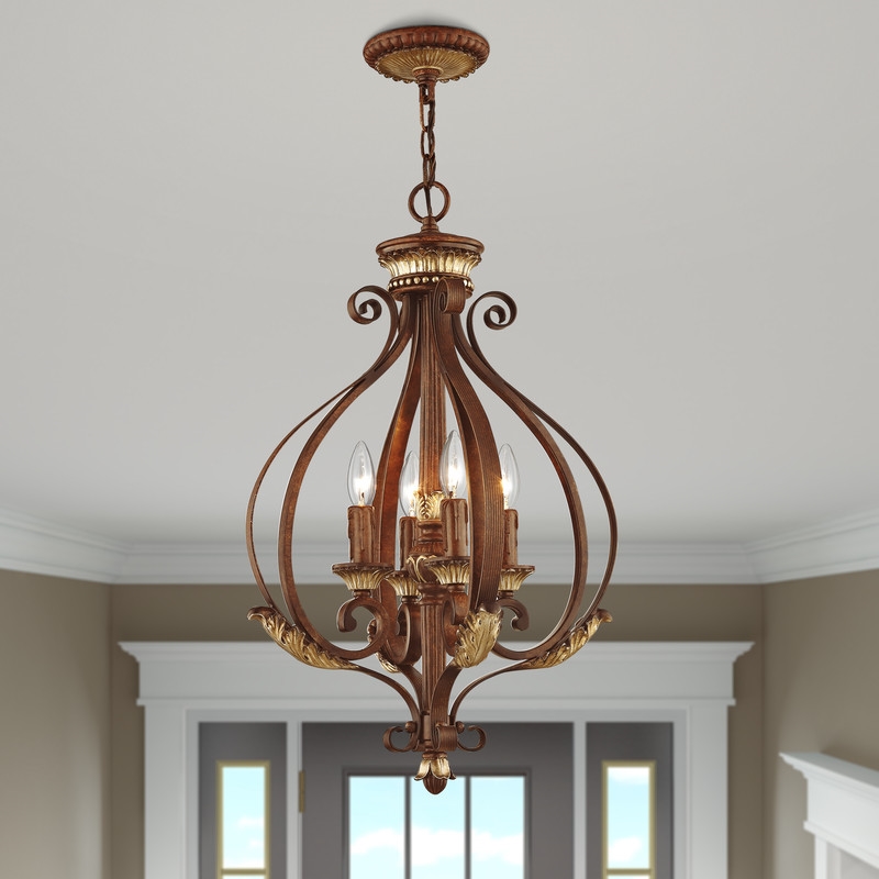 Beaumont Lane 4 Light Bronze Foyer with Aged Gold Leaf Accents Finish