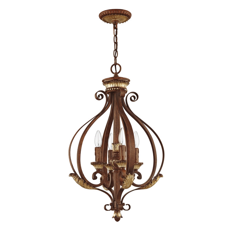 Beaumont Lane 4 Light Bronze Foyer with Aged Gold Leaf Accents Finish