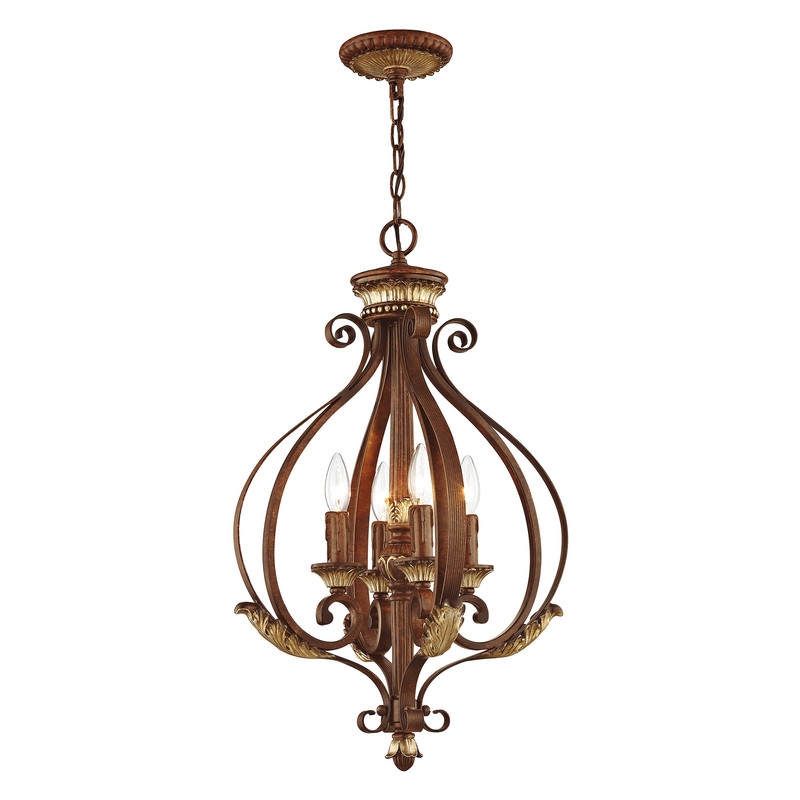Beaumont Lane 4 Light Bronze Foyer with Aged Gold Leaf Accents Finish
