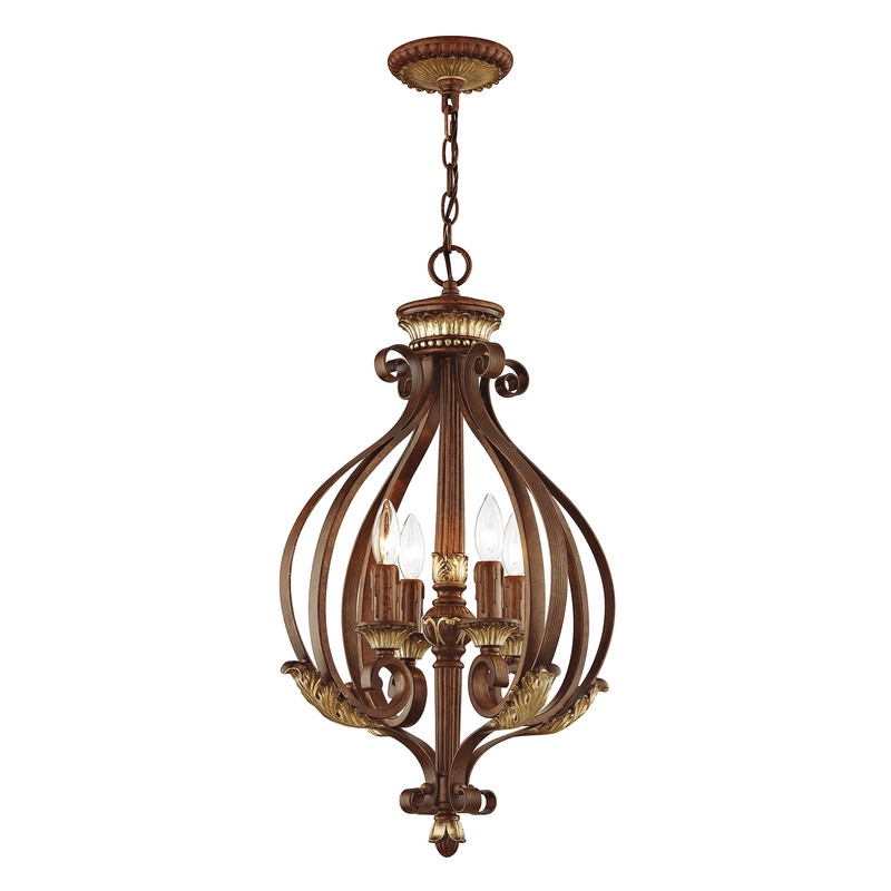 Beaumont Lane 4 Light Bronze Foyer with Aged Gold Leaf Accents Finish